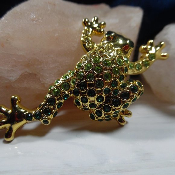 MONET! RHINESTONE FROG BROOCH - Picture 1 of 3